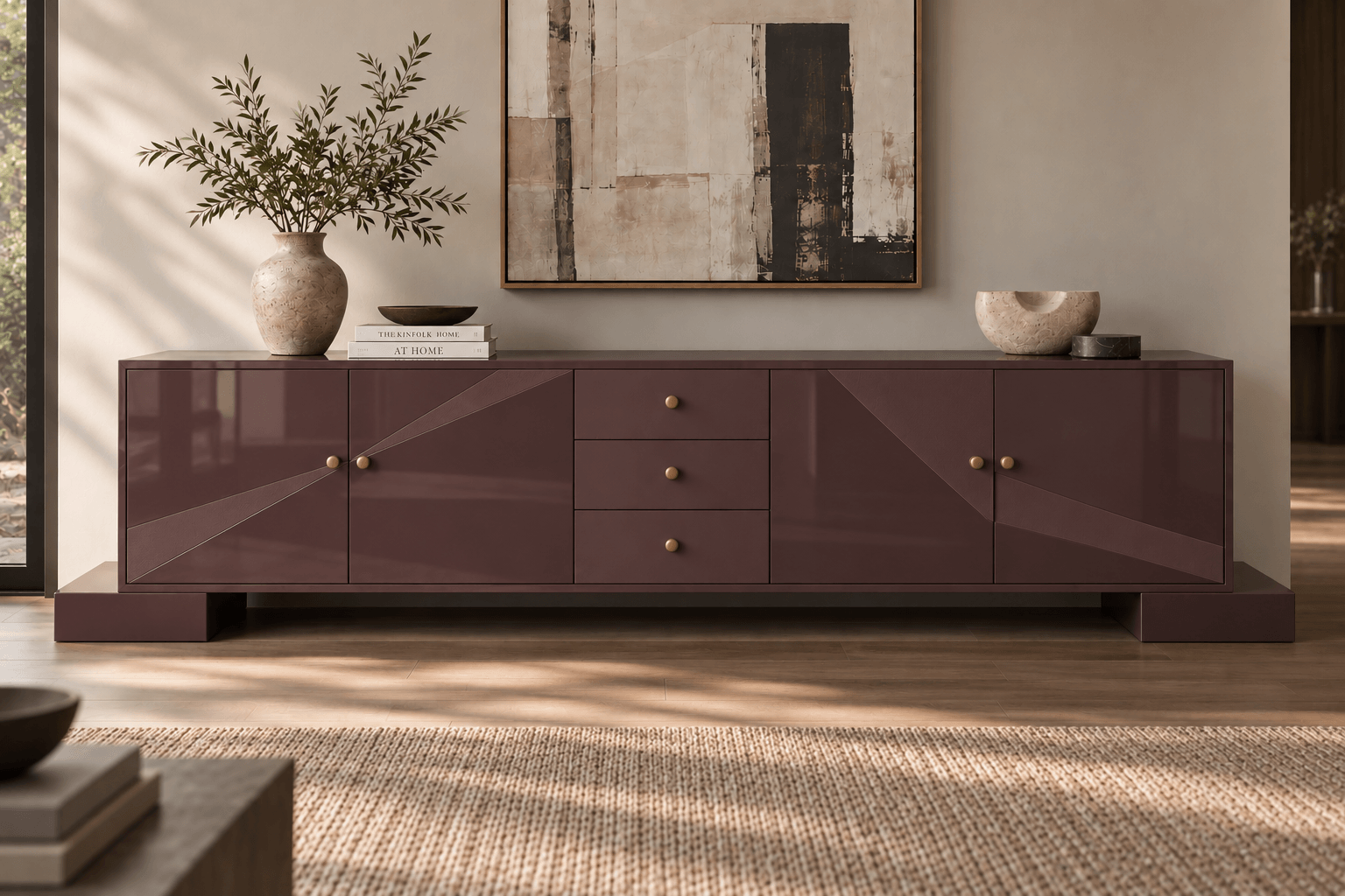 Prism Console Console cabinet with geometric door details